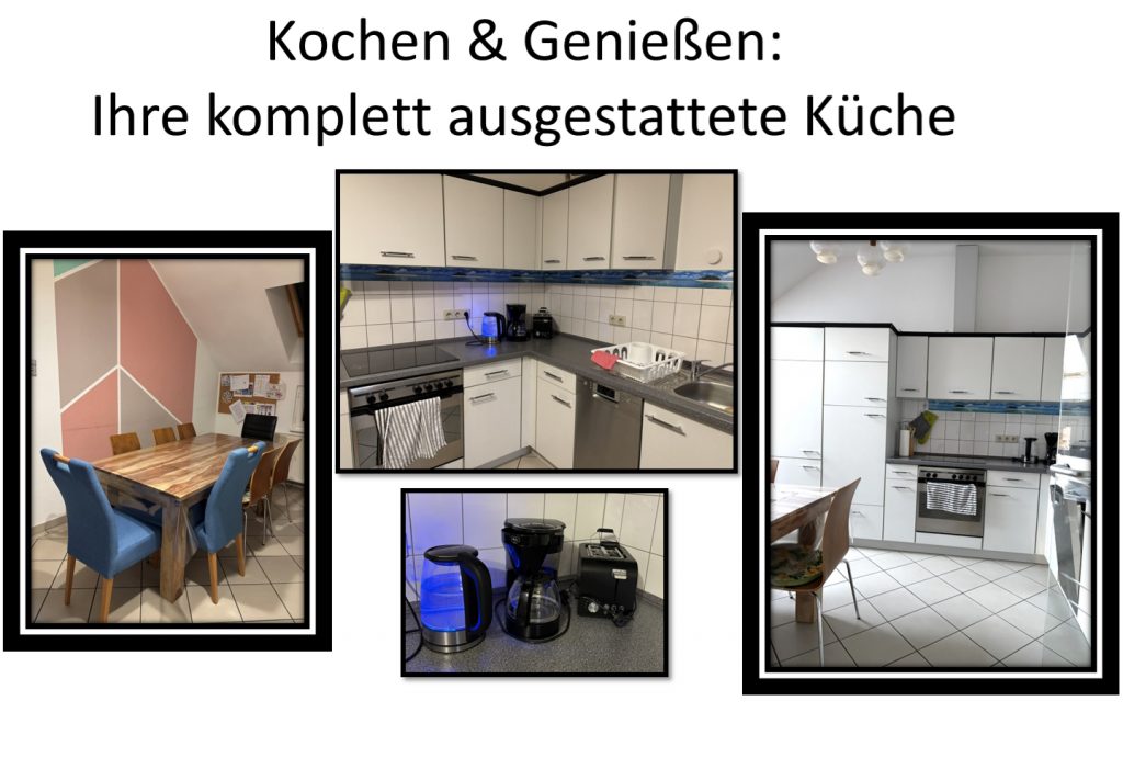Voll ausgestattete Küche mit Essbereich für 8 Personen in der Ferienwohnung Eisenach