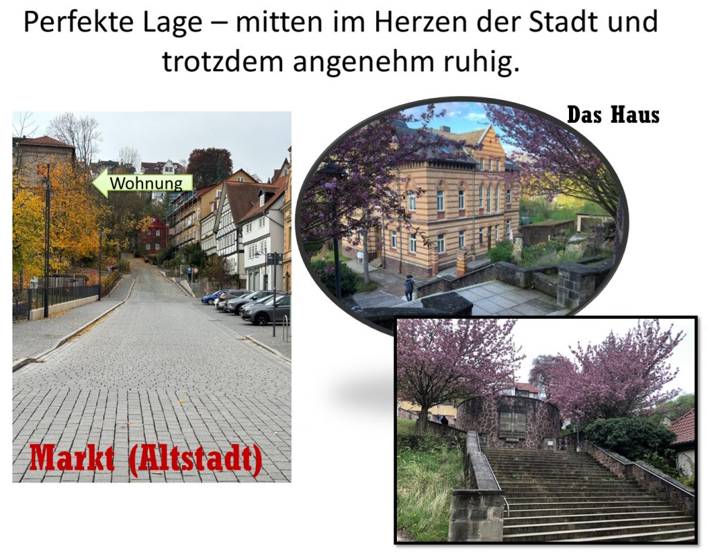 Zentrale Lage der Ferienwohnung Pfarrberg Eisenach am Markt – Außenansicht